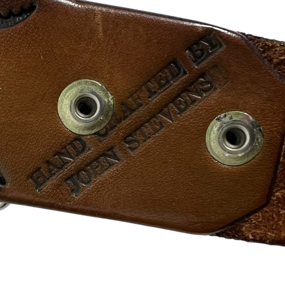 Brown Tooled Leather Men's Belt 1972 Eisenhower Liberty  Silver Dollar Buckle 40 - Picture 4 of 7